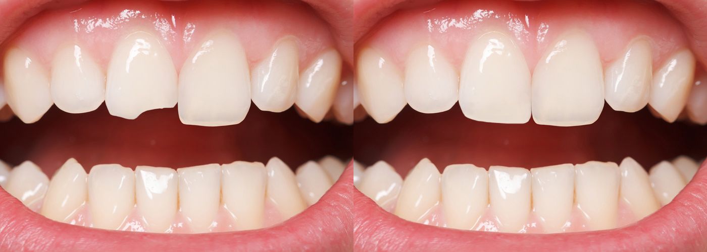 قبل و بعد ترمیم دندان شکسته شده